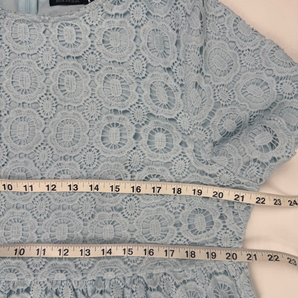 Mikarose Womens Light Blue Lace Empire Waist Modest Dress XXL Scalloped Hem - Picture 5 of 8